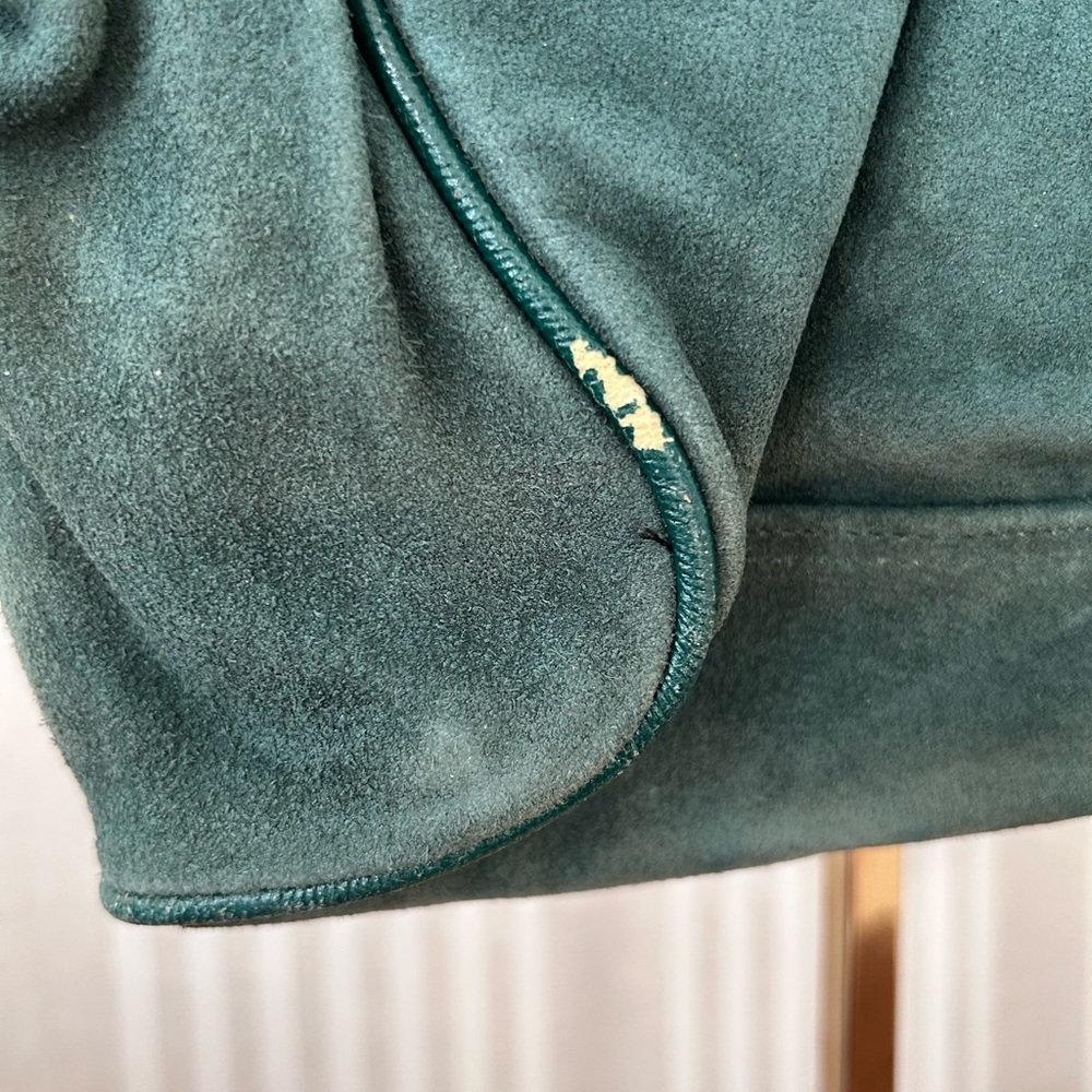 Vintage Emerald Green Suede Womens Bag Top handle detachable shoulder strap NWT - Picture 7 of 12